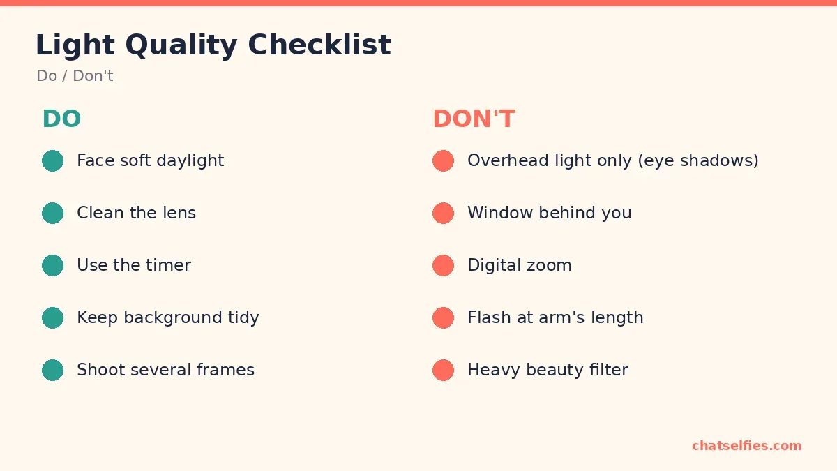 Do and don't lists for selfie lighting