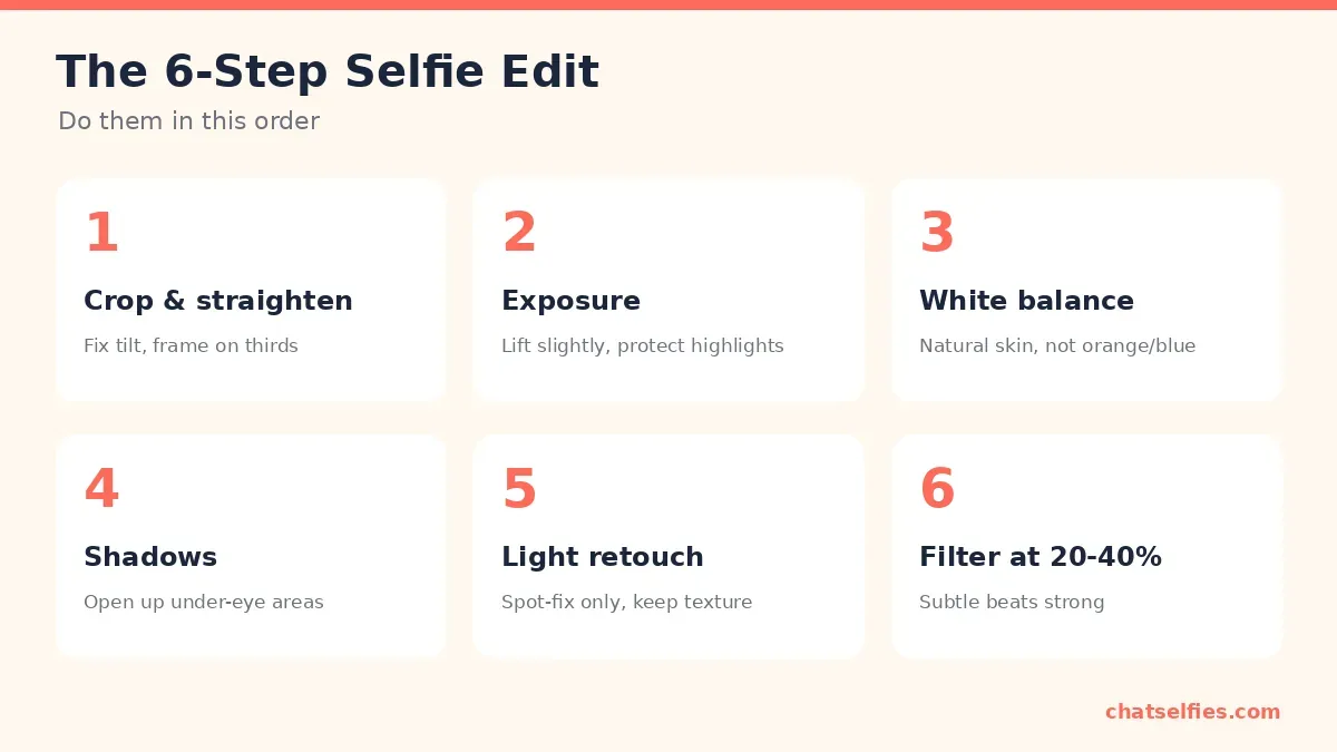 Six-step selfie editing order