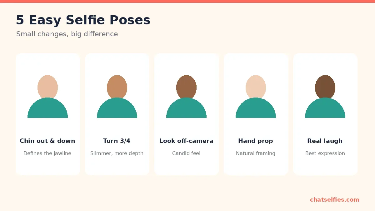 Five easy selfie poses illustrated