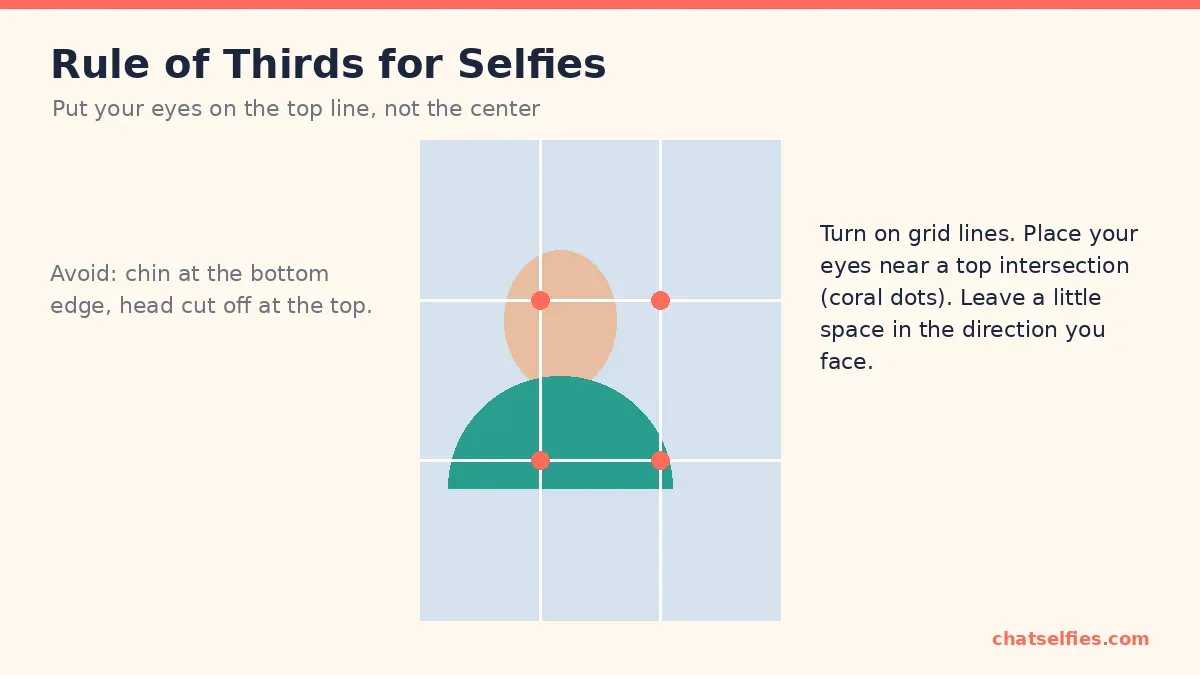 Selfie frame with rule-of-thirds grid and eyes on top line