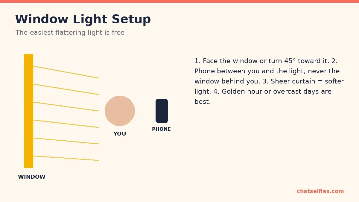 Overhead diagram of window light, subject and phone placement